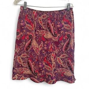 Tracy Evans purple paisley skirt. Lace trim and bow on top, ruffle bottom y2k